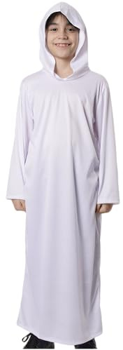 Tunica lunga con cappuccio per bambino costume Halloween infantile tunica bianco mantello nero rosso varie taglie abbigliamento a tema festa scolastica (bianco, 5-6, tunica)