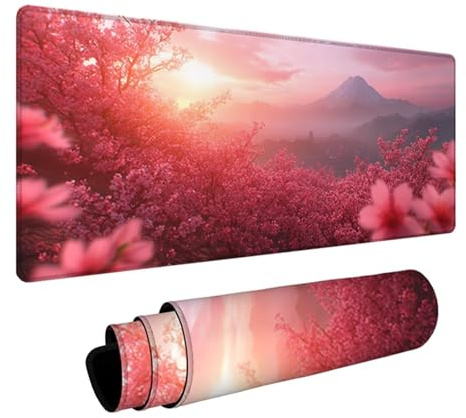 Blomma XXL musmatta, stort handskrivbord, 1 000 x 500 x 3 mm, Fuji-berget, hög precision och hastighet, musmatta med gummibas, gamingtillbehör, skrivbordstillbehör, för PC-spelare, bärbar dator H-1388