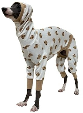 Italiensk vinthundspyjamas söt björntryck bomulls-hundoverall mjuk whippet-kläder polotröja fyrbent Bedlington husdjursjumpsuit(2 UK)