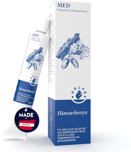 HELFE® Hämorrhozyn Creme (50 ml) Hämorrhoiden Salbe gegen Analfissuren, Juckreiz, Brennen, Schmerzen, Entzündungen im Analbereich - Hämorrhoiden Creme mit Eichenrinden Extrakt