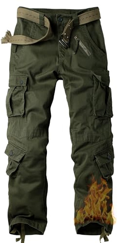 AKARMY Herren-Wanderhose mit Fleece-Futter, Cargohose, lässig, Arbeit, Skihose mit 8 Taschen, Army Grün, 48