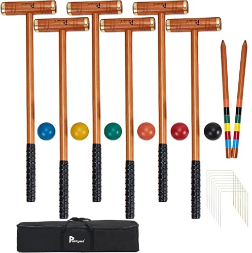Pointyard 35’’ Six Player Croquet Set, Deluxe Croquet Set with Wooden Mallets/Colored Ball/Wickets/Stakes for Adults/Teens/Family-Perfect for Lawn/Backyard Game/Park (Includes Carry Bag)