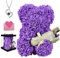 POHOMEGK Gifts for Women Rose Bear Gifts for Her, Rose Teddy Bear With Rose Bouquet and Necklace,Flower Bear Anniversary Birthday Gifts for Wife/MUm/Daughter (Purple)