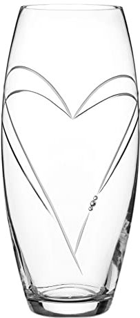 DIAMANTE Vase Cœur en Cœur– Grand Vase tonneau en Cristal taillé à la Main avec Cristaux, 30 cm, dans Une boîte Cadeau