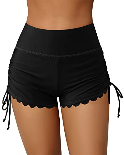 ATTRACO Women Swim Shorts High Waisted Swimsuit Shorts Swim Bottom Board Shorts Black M