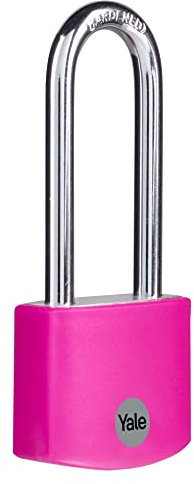 Yale - YE3B/38/156/1/P Standard Security 38mm Aluminium Padlock with Long Shackle - Pink - Long Hardened Steel shackle - 3 keys