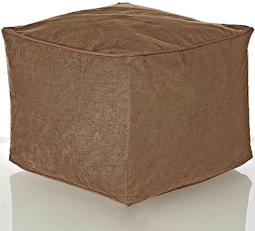mysmartbuy.com Latte Faux Suede Cube Pouffe Footrest – Lightweight Soft & Comfy Square Beanbag Footstool Seat – Stain & Spill Resistant Indoor Home Living Room Furniture, Measures 37 x 37 x 29cm