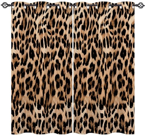 ANHOPE Leopard Blackout Curtains Eyelet 2 Panels 46 x 54 Inch | Wild Animal Cheetah Skin Print, Soundproof, Thermal Insulation, Printed Window Drapes for Bedroom Living Room