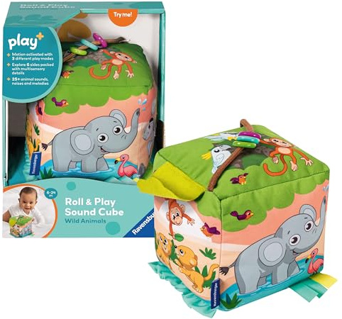 Ravensburger Play+ Roll & Play - Cubo de Sonido de Animales Salvajes, Juguetes para bebés de 6 Meses en adelante, Regalos sensoriales para niños y niñas