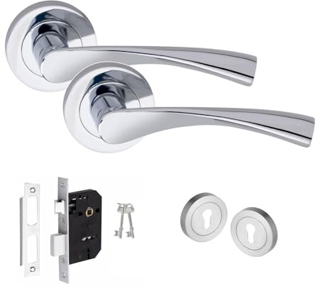 Golden Grace Astrid Design Key Lock Door Handle Set Thumbturn and Mortise Lock Polished Chrome