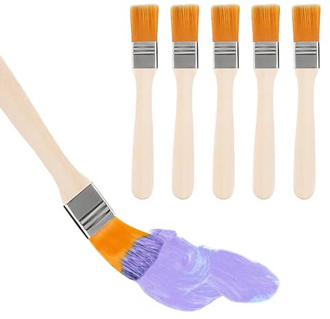 5 Pièces Petit Pinceau Peinture, Pinceaux de Peinture Poils, Pinceaux Plats avec Manche en Bois, Petit Pinceau Plat pour Bricolage Peinture Murale Vernis Lasures Colle Gesso