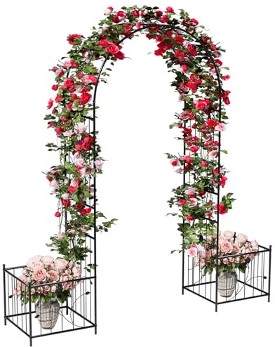 The Fellie Garden Arch with Basket, Decoration Garden Trellis Stand for Rose Vines Climbing Plant, Patio Arch for Walkway Path Lawn Backyard, High Archway For Party Ceremony Wedding, 203L*50W*221H CM