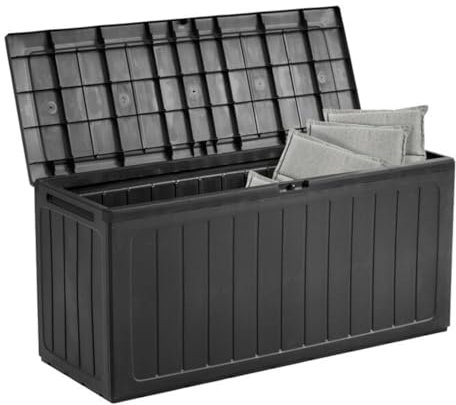 Garden Storage Box Plastic Organizer Outdoor Vertical Boards Lood Bench Large Deck Cushion Organizer Furniture Lid Container Boarde (Anthracite, 280L)