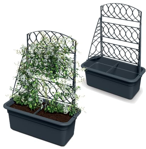 Tymar Pflanzkasten mit rankgitter, Blumenkasten, Blumenkübel, Pflanzkübel mit spalier, Planter Box 58x29x78cm_BLOMA (2 Stück; Anthrazit)