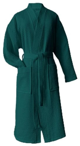 heimtexland ® Peignoir en coton gaufré - Peignoir de voyage et de sauna - 100% coton Oekotex - Léger, séchage rapide, doux pour la peau - Pour femmes et hommes Modèle 881, émeraude, L