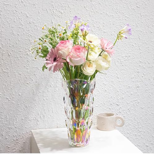 [AiiBowy] Vaso Vetro Trasparente Alto 23cm - Vasi Vetro Colorato - Vaso in Stile Contemporaneo - per Fiori e Composizioni Floreali per Centrotavola, Cucina, Ufficio, Matrimonio (Colorato#2)