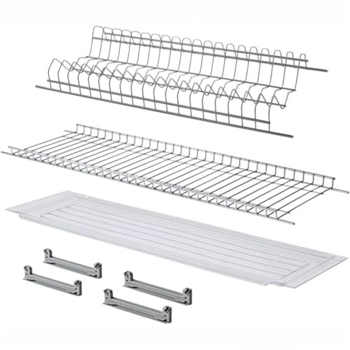 Rocard® Scolapiatti 56 cm per Pensile da 60 cm – Kit con Griglie in Acciaio Cromato, Vaschetta Raccogligocce, Staffe, Portabicchieri e Portapiatti da Incasso per Cucina