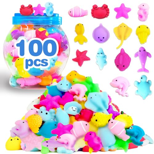 FUNNYB&G Mochi Squishies - 100 Pcs Mini Kawaii Squishy Squeeze Juguetes Piñata Cumpleaños Infantil, Regalos Cumpleaños Niños Colegio, Detalles Cumpleaños Niños (oceano 100)