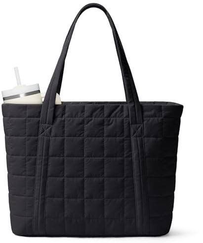 Narwey Tote Bags for Women, Ladies Handbags & Shoulder Bags, School Work Laptop Bags for Women, Quilted Puffer Teacher Hand Bag for College Shopping Travel Gym Beach (Black)