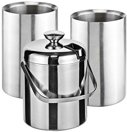 Bambelaa! Enfriador de botellas de vino y champán, doble pared (acero inoxidable, 2 unidades + cubo de hielo)