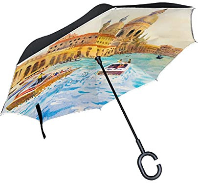 hengpai Grand Canal Venedig Italienischer umgekehrter Regenschirm Autos Unigue Winddicht UV-beständig Doppelschicht für Frauen