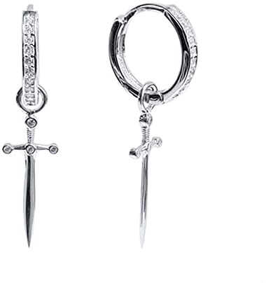 Pugnale Orecchini a Polsino a Cerchio S925 Argento Sterling Cubic Zirconia Orecchini Ipoallergenici Piercing All'Orecchio Ciondola Per Donne Ragazze Gioielli Alla Moda Regalo San Valentino