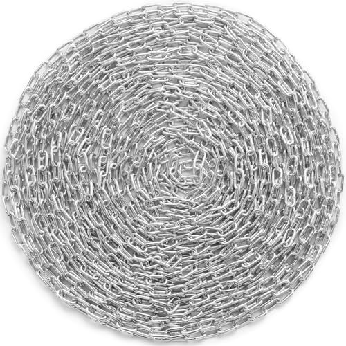 VEVOR Chaîne à Maillons en Acier au Carbone Galvanisée, 5,1 mm x 30,48 m, Capacité de Charge 498 kg, 2 Connecteurs Rapides, Chaîne pour Remorquage, Suspension, Camping, Attacher Animaux de Compagnie