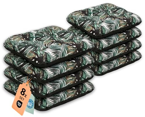 SuperKissen24. Coussin pour Chaise, Siège, Banc de Jardin, Canapé - Lot de 8 Coussins 45x45 cm - Bain de Soleil - Intérieur/Extérieur – imperméable - Exotic