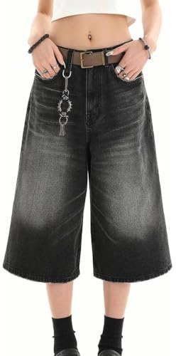 Y2k Baggy Jean-shorts Jorts Y2k Hip Hop Shorts Skater Jeans Grunge Jorts estetiska byxor, 7fen# Svart, S