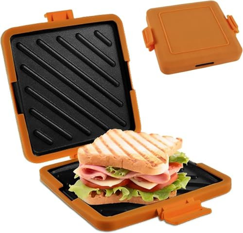 Machine à sandwichs pour micro-ondes - Batterie de cuisine sans fil en silicone - Technologie Heatwave - Grille-pain antiadhésive pour la cuisson de sandwichs croustillants (orange)