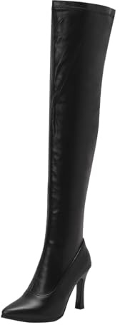 Générique Cuissarde Femme Vintage Bottes Talons Hauts Bout Pointu Sexy Chaussures Demi-Zip Hiver Bottine Mince et Mince Haute Cuissardes Confortable Cuir Santiag botte