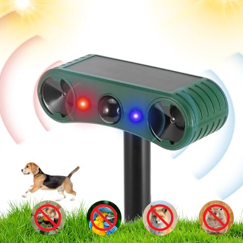 Viitech Répulsif à ultrasons pour chat - Étanche IP55 - 4 modes - Avec détecteur de mouvement - Lumière clignotante pour jardin, chats, chiens, oiseaux, renards