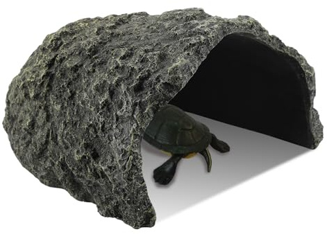 IBWell 9.1 Inch Reptile Hides Resin Tortoise Hideout for Hiding and Basking Aquarium Rock Caves for Snake Bearded Dragon Fish Lizard