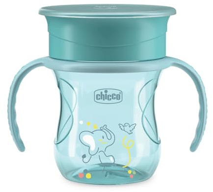 Chicco Perfect Cup Primo Bicchiere per Bambini 200 ml, 1 Tazza Biberon 12+ Mesi per Imparare a Bere, con Membrana in Silicone a 360° e Manici Rimovibili, senza BPA, Azzurro