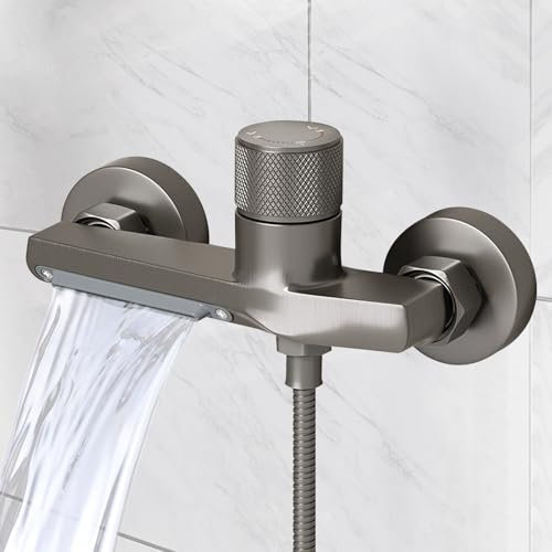 Mitigeur Douche Thermostatique, Mitigeur Thermostatique Bain Douche en laiton, Mitigeur Baignoire avec 2 Sorties d'eau, Robinet de Douche Thermostatique avec Bouton de Sécurité (A)