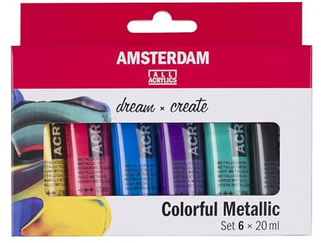 Amsterdam Standard Series Acrylfarben buntes Metallic-Set, 6 x 20 ml, lichtechte Pigmente, vielseitig einsetzbar, satinierte Oberfläche