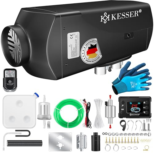 KESSER® Riscaldatore Diesel 8kW Riscaldamento Diesel 12V/24V con Timer, Display LCD e Telecomando | Riscaldamento Rapido | Riscaldatore d'Aria con Silenziatore e Termostato (Nero, 8KW)