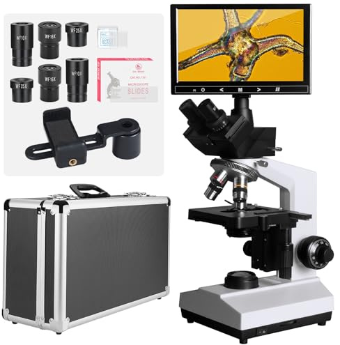 [Darkfield Microorganism Model] Vabiooth Lab Darkfield & Brightfield Trinocular Compound Microscope 40X-2500X Magnification with 7 Monitor 5MP E-Eyepiece, Adjustable Mechanical Stage, LED Source