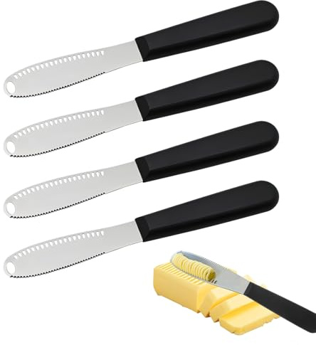 Creztail 4 Pcs Butter Knife Spreader with Holes, 3 in 1 butter knife, butter curler knife, Butter Grater with Ergonomic Handle, stainless steel butter spreader for Butter, Cheese, Jam