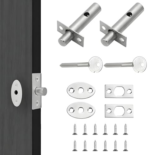 2 Pack Mortice Lock with Star Key, Bedroom Door Lock with Key, Bedroom Bolt Silvery Deadbolt, Suitable for Anti Theft Protection of Bedrooms Windows & Indoor Entryways
