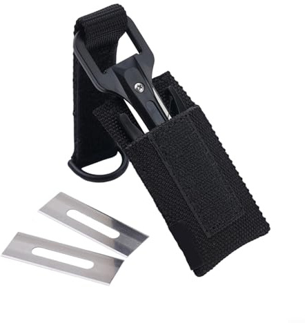 Yhenlovtt Scuba Diving Line with 420J2 Stainless Steel and Nylon Glass Fiber Handle, Underwater Cutting Tool with For SPARE Blades and Sh(BLACK)