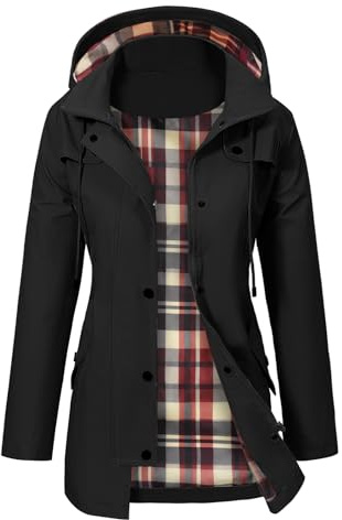 PASUDA Vattentät jacka för kvinnor, lång regnrockar, regnjacka med huva, med fickor, lätt vindjacka, regnrock, funktionell trenchcoats vandring, löpning, camping, utomhusrockar, Svart, XL