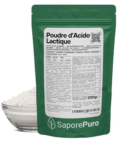 SaporePuro Mjölksyrapulver 200 g – Ren Livsmedelskvalitet – För Bageri, Mejeriprodukter, Fermenterade Drycker och Kosmetiskt Bruk