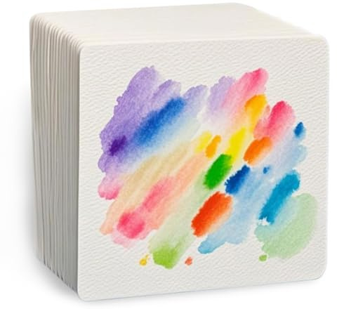Lot de 50 feuilles de papier aquarelle carré - Mini papier vergé - En coton épais - 300 g - Vierge - Pour peinture, artistes, adultes, étudiants (12 × 12 cm)