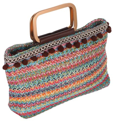 TEHAUX Paquet à Main Tissé en Paille Coloré Grand Format Capacité Généreuse Paquet de Rangement Portable Style Décontracté Plage et Voyage Résistant Polyvalent Artistique