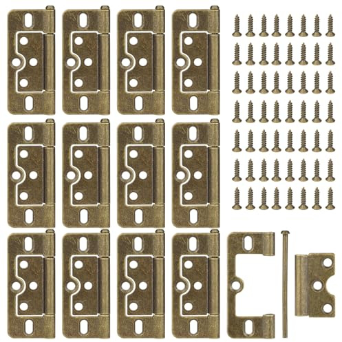 JJWNMLL Door Hinges 12Pcs,Flush Hinges Bronze-76 * 34mm(3 Inch) with Screws | Flush Door Hinge Non-Mortise No Noise Bifold Door Hinge for Cabinet Window Cabinet Wardrobe