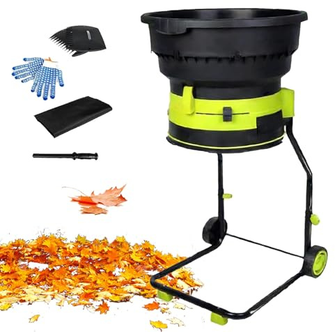 Naturalpowev Electric Leaf Mulcher & Shredder, Portable Garden Grinder & Chipper for Wet/Dry Leaves, Grass & Pine Needles, Up to 17:1 Mulch Ratio, Adjustable Coarseness 50m-Powercord
