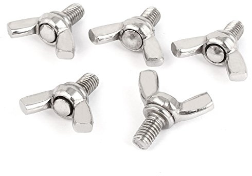 uxcell M6 x 10mm 1mm Pitch 304 Stainless Steel Wing Bolt Butterfly Screw Silver Tone 5pcs