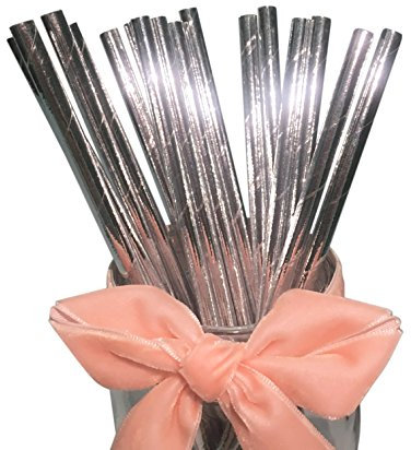 Cannucce di Carta Argento 6 x 197mm, 100 Pezzi Biodegradabili Cannucce d' Argento Usa e Getta per Torte di Compleanno, Anniversario, Decorazione di Nozze, Articoli per Feste