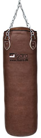 Lisaro Profi Boxsack/Sandsack 150cm | geeig. für Jede Sportart | Ca. 40 kg | gefüllt/ungefüllt | inkl. Vierpunkt - Stahlkette | Material Kunstleder (Vinyl) | Studioqualität | Braun